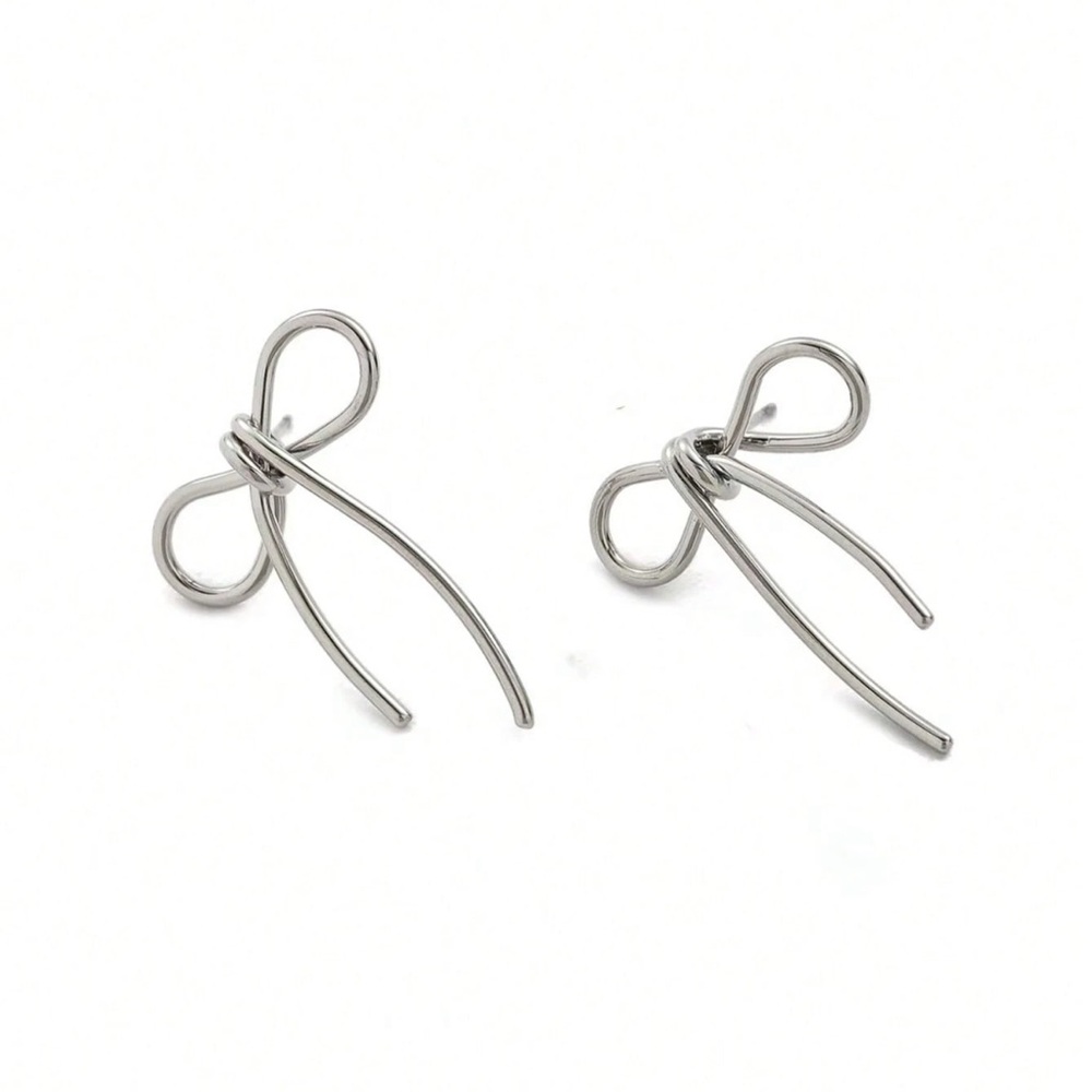 Silver Plated Stainless Steel Bow Earrings